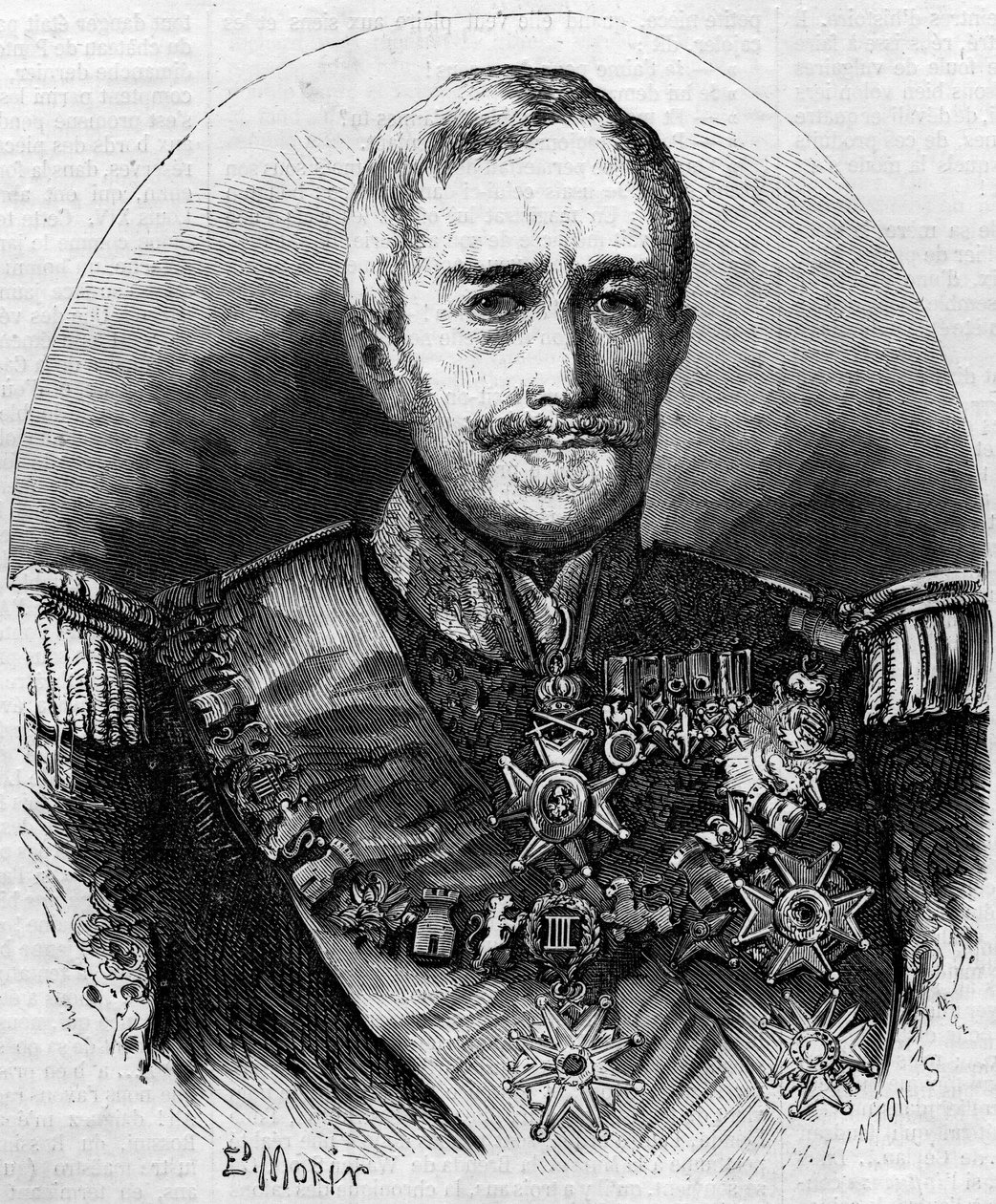 Retrato de Esprit Victor Elisabeth Boniface de Castellane (1788-1862), marechal francês. Gravura em "Le Monde Illustré" n°56 de 1 de Maio de 1858. de French School