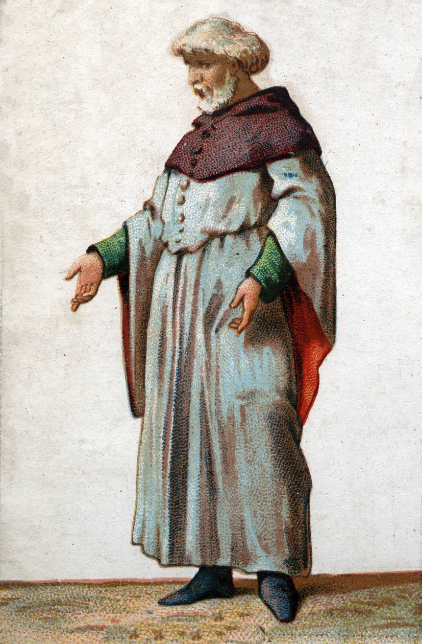 Retrato de Eustáquio de São Pedro, o mais conhecido dos seis burgueses de Calais. Cromolitografia do final do século XIX. de French School