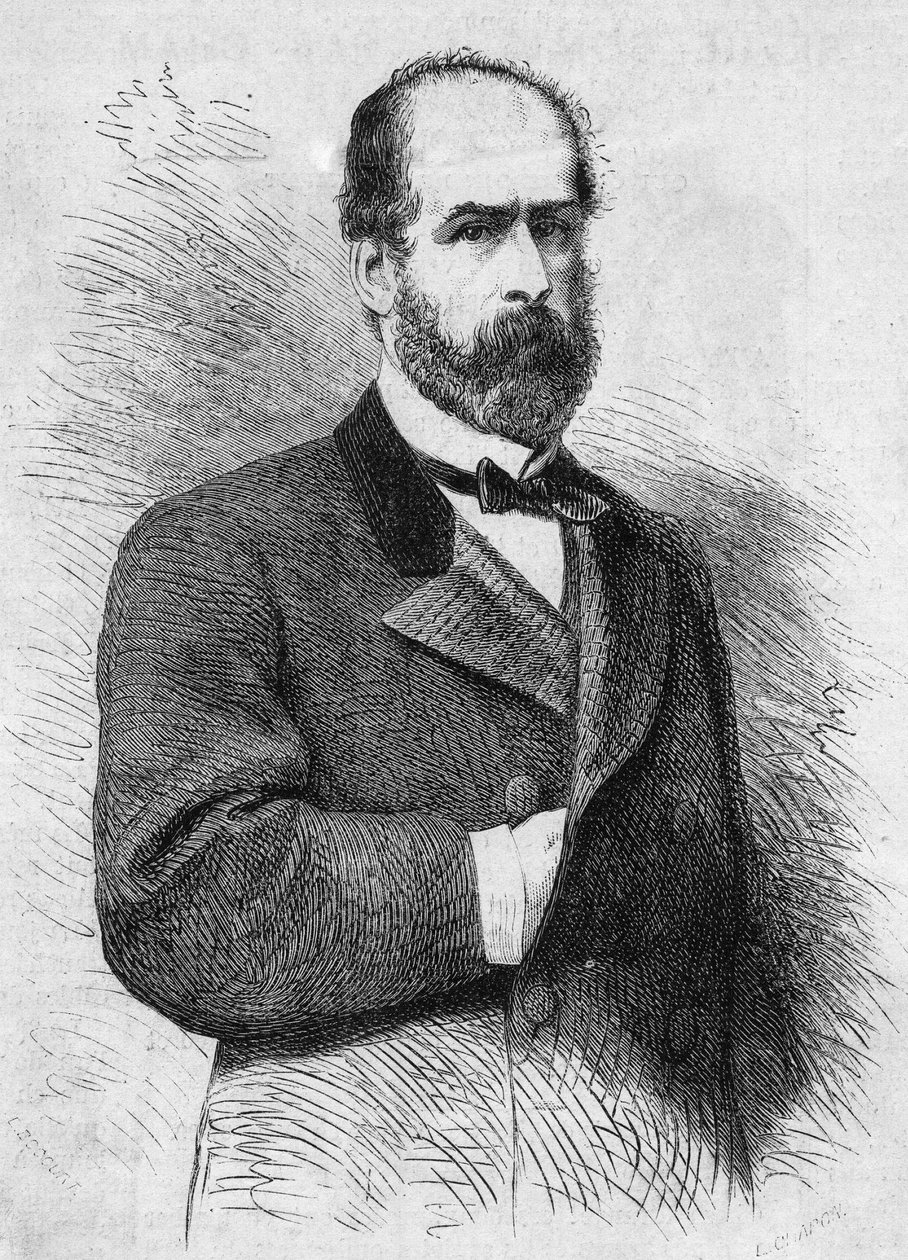 Retrato de Federico Errazuriz Zanartu (1825-1877), Presidente da República do Chile. Gravura em "Le Monde Illustré" n°760 de 4 de novembro de French School