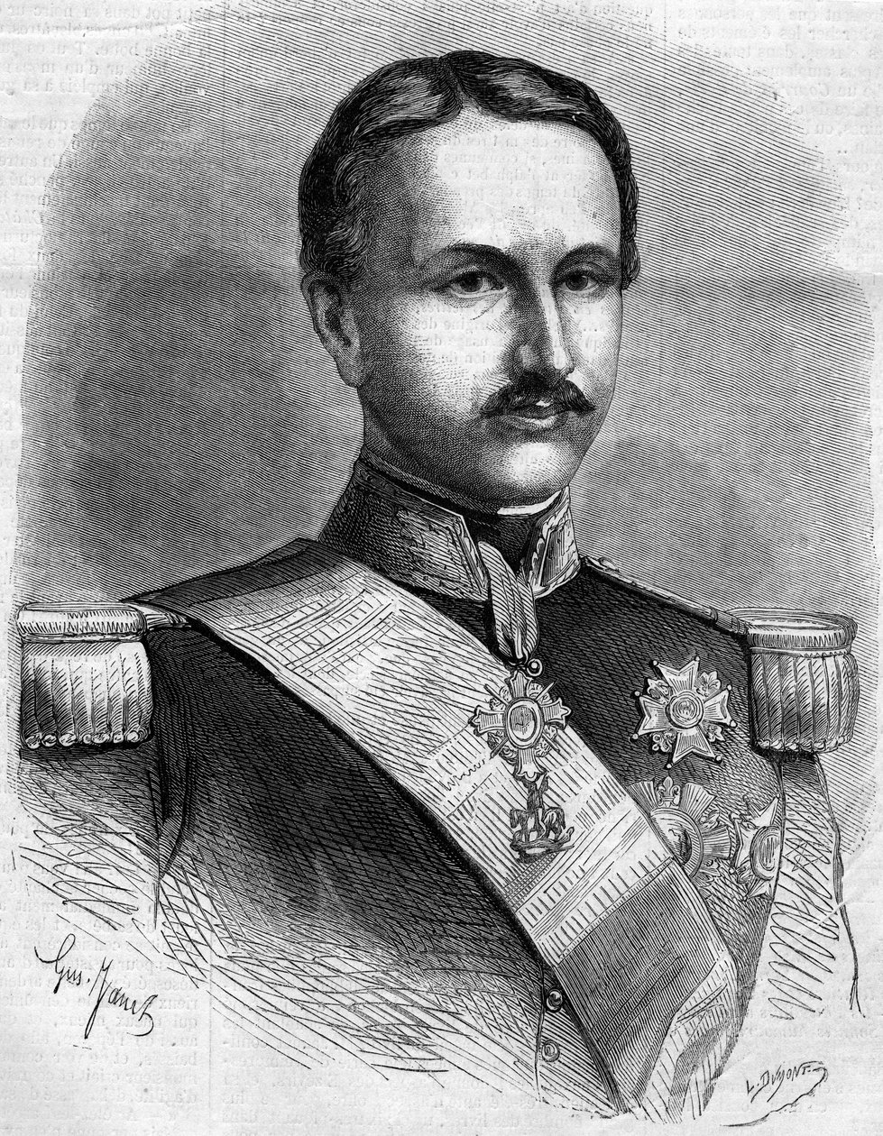 Retrato de François II (1836-1894), Rei de Nápoles. Gravura em "Le Monde Illustré" n°172 de 28 de Julho de 1860. de French School