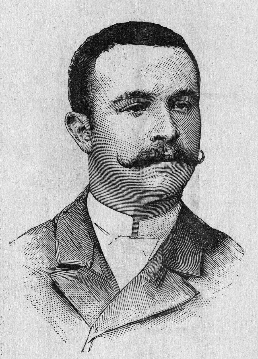 Retrato de François Lhoste (1859-1887), aeronauta francesa - em "Album de la Science; ilustres estudiosos; Grandes disouvertes" 1896. de French School