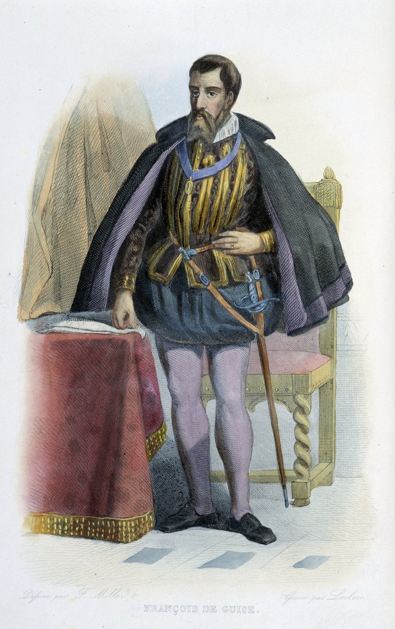 Retrato de François de Guise, tenente-general francês (1519-1563). - em "O Plutarco Francês". de French School