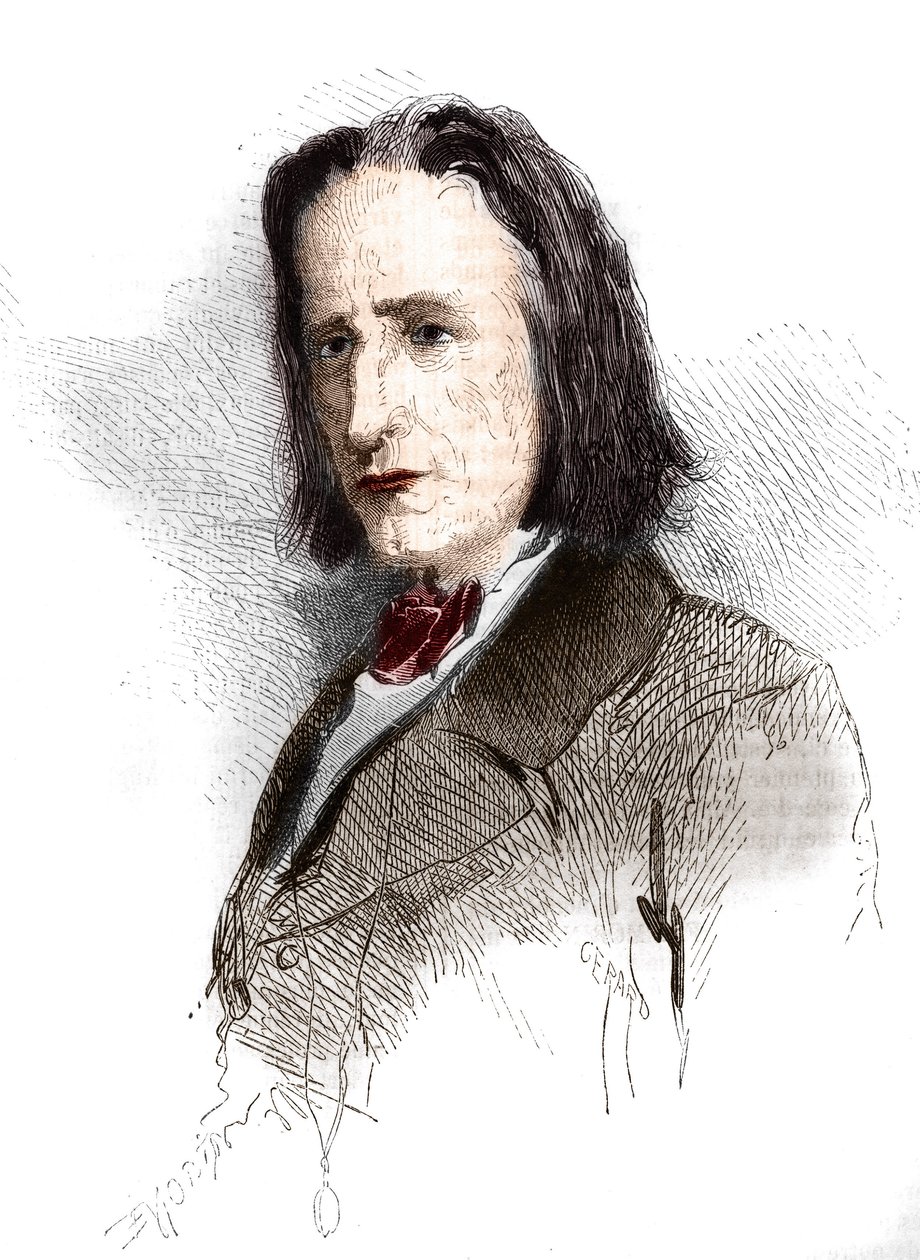 Retrato de Franz Liszt (Listz) (1811-1886), compositor e pianista húngaro. Gravura de 1865-1866. de French School