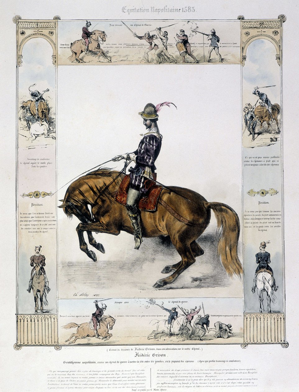 Retrato de Frédéric Grison em "História pitoresca da equitação antiga e moderna" de Charles Aubry de French School