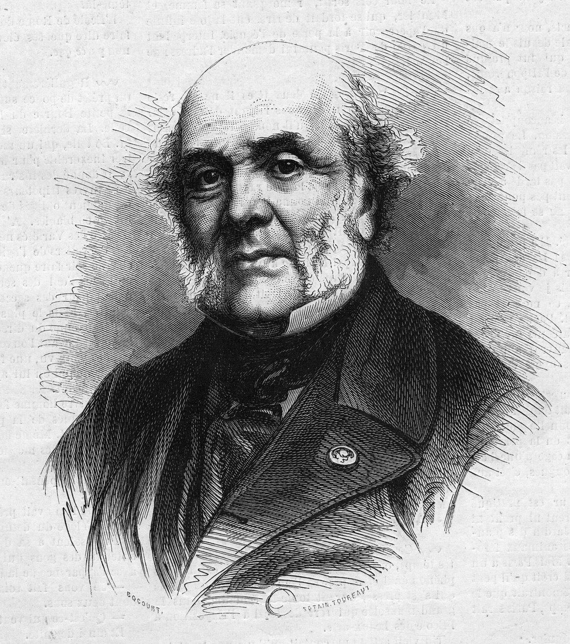 Retrato de Frederic Auguste Demetz (1796-1873), advogado francês, fundador da colônia agrícola e penitenciária de Mettray, com o objetivo de reabilitar jovens delinqüentes. Gravura em "Le Monde Illustré" n°866 de 15 de Novembro de French School