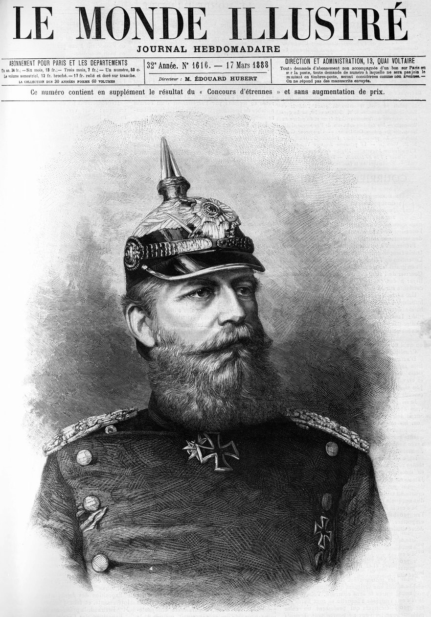 Retrato de Frederic III da Prússia (1831-1888) em "The Illustrous World", em 1888. de French School
