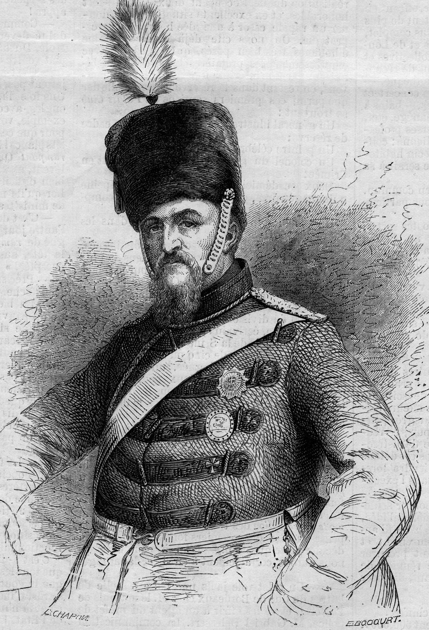 Retrato de Frederic VII (1808-1863), Rei da Dinamarca. Gravura em "Le Monde Illustré" n°346 de 28 de Novembro de 1863. de French School