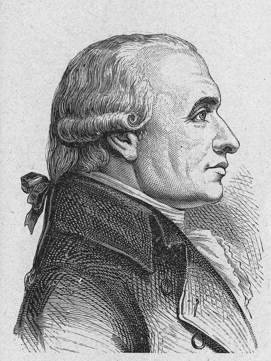 Retrato de Gaspard Monge, Conde de Peluse (1746 - 1818), matemático francês - no "Album de la Science; cientistas ilustres; Grandes descobertas" 1896. de French School