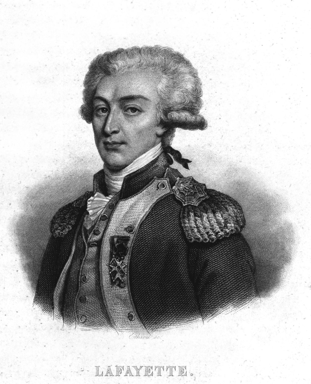 Retrato do General La Fayette (Lafayette) (1757 - 1834) - em “” Revolution française ”” de Thiers. século 19 de French School