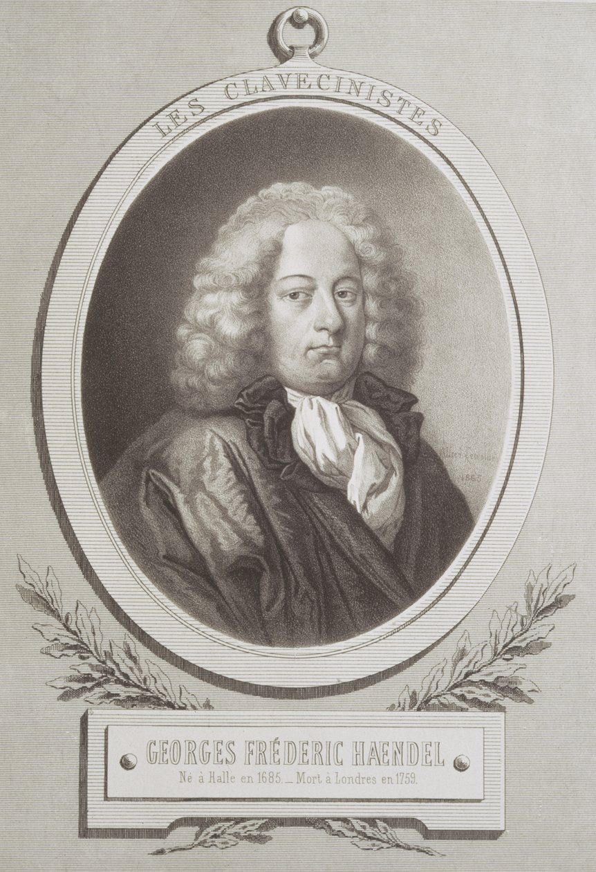 Retrato de George Frederick Handel (1685-1759) frontispício de partitura de French School