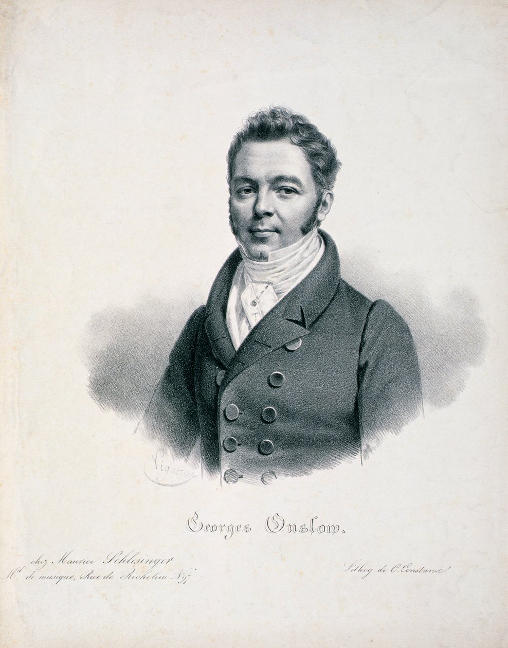 Retrato de George Onslow (1784-1853) gravado por C. Constance de French School