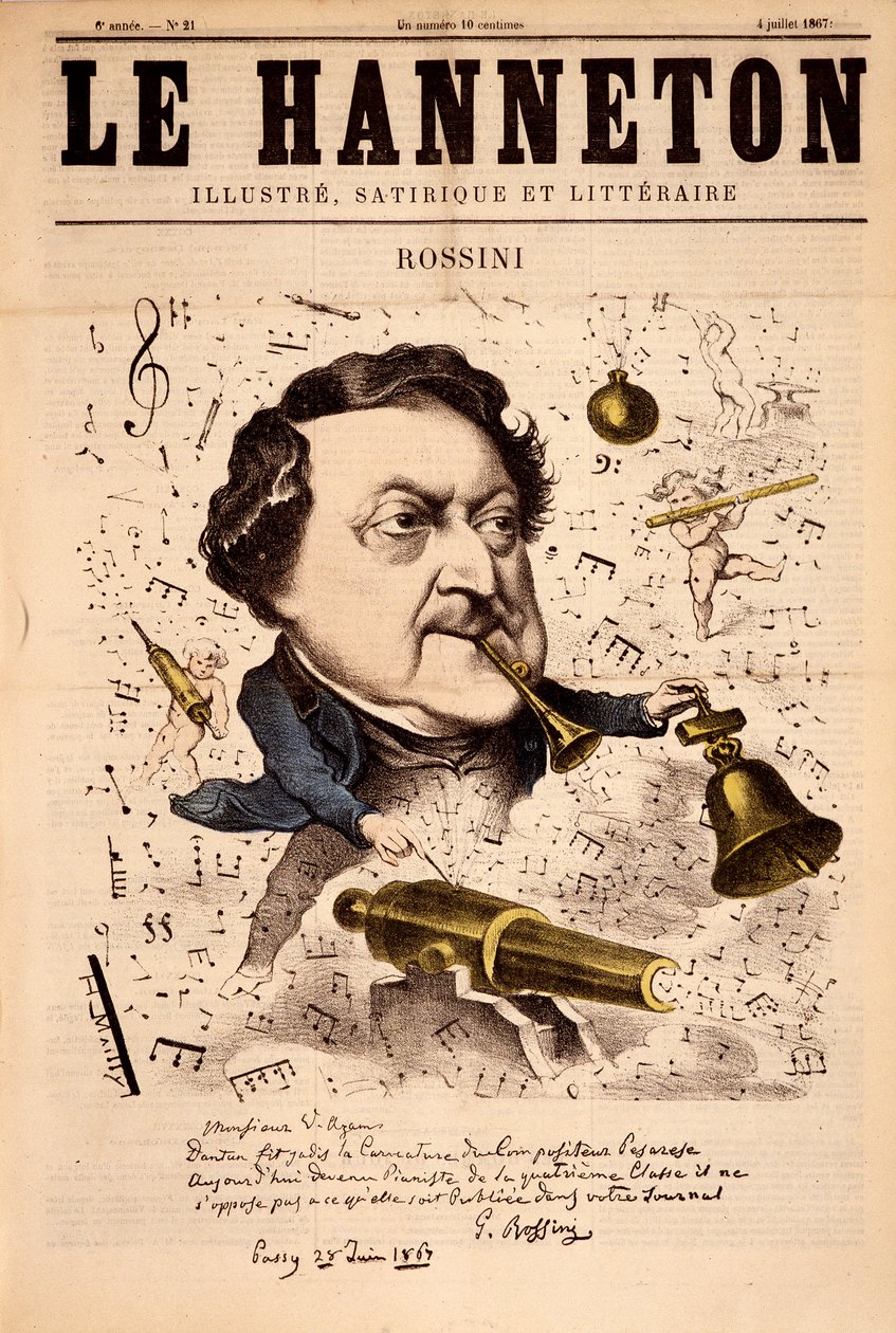 Retrato de Gioacchino Rossini (1792-1868) - em "Le Hanneton" de 04/07/1867 de French School