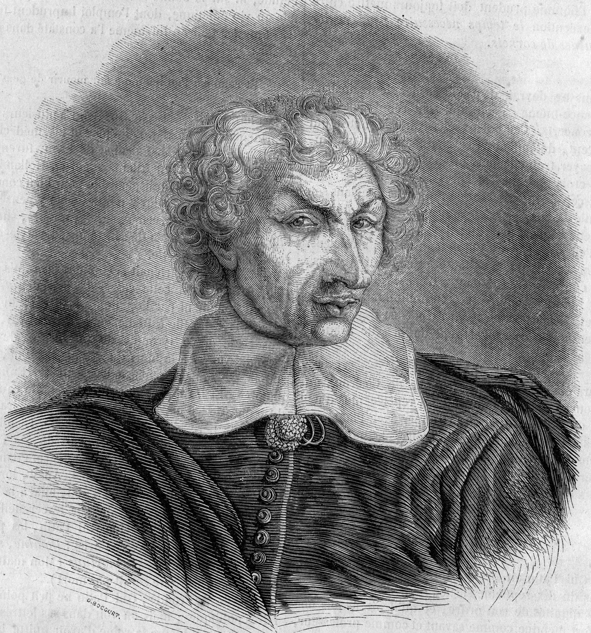 Retrato de Gui (Guy) Patin (1601-1672), médico e escritor francês. Gravura de Bocour em "Le Magasin pitoresco" (Le Magasin pitoresco) de French School