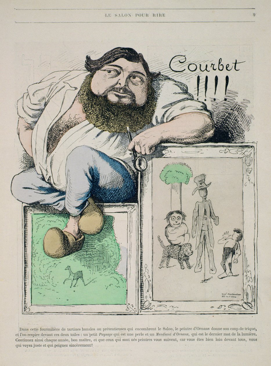 Retrato da ilustração de Gustave Courbet (1819-77) de Gill Revue, bar. em 1868 por Marchandeau de French School