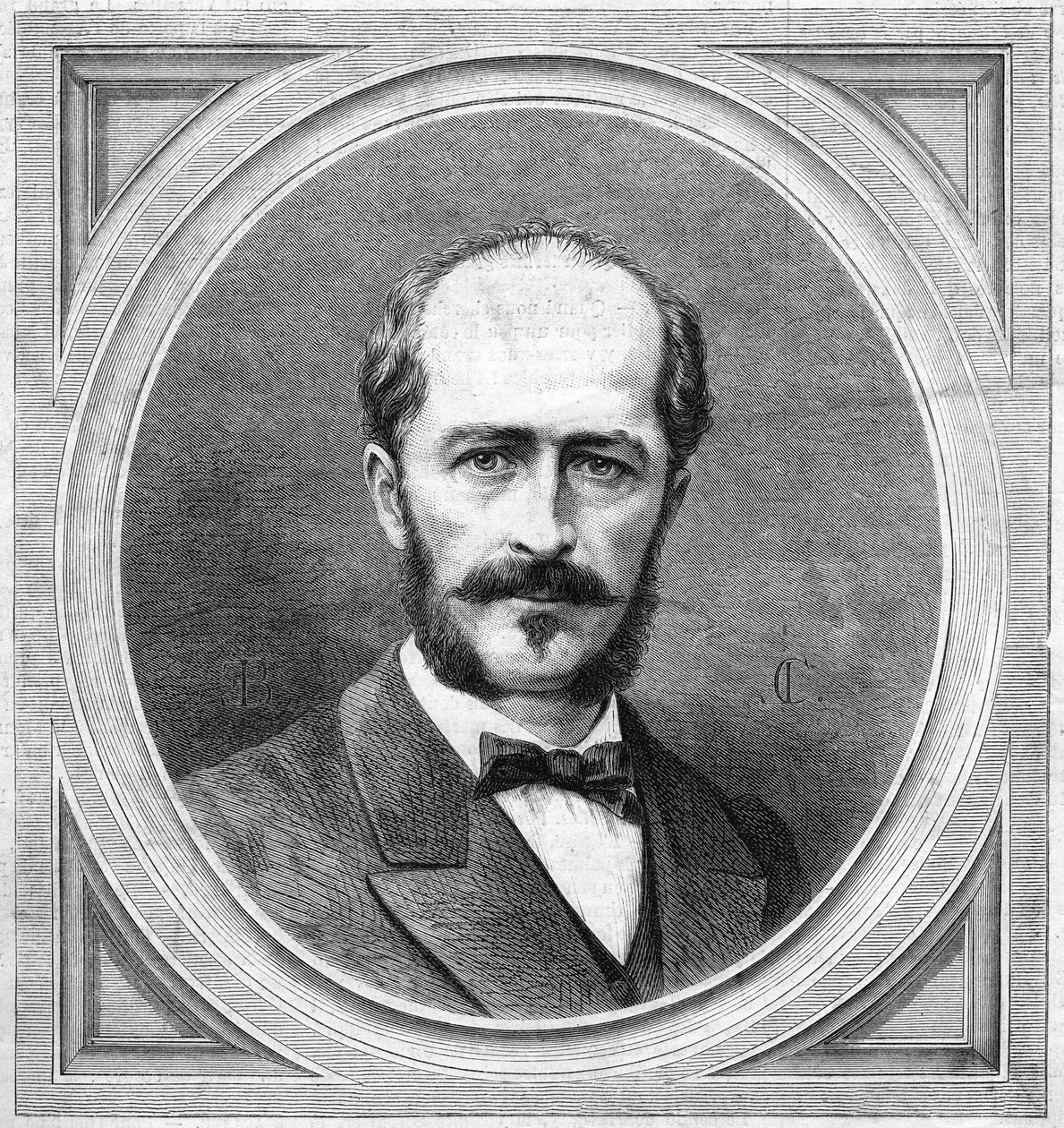 Retrato de Gustave Lambert (1824-1871), hidrografista e explorador francês, autor de um projeto de expedição no Pólo Norte. Gravura em "Le Monde Illustré" n°771 de 20 de janeiro de French School