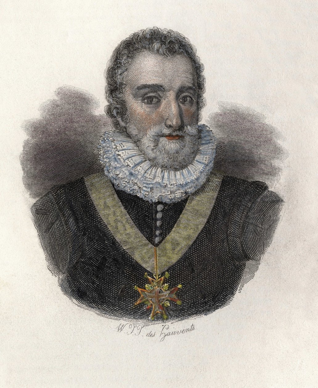 Retrato de Henrique IV (1553-1610), Rei de França (1589-1610) e Navarra (1572-1610). Em "Retratos de Homens Úteis". de French School