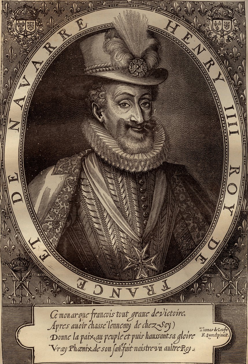 Retrato de Henrique IV (1553-1610) Rei de França - Retrato de Henrique IV (1553-1610) Rei de França - gravura do século XVII de French School