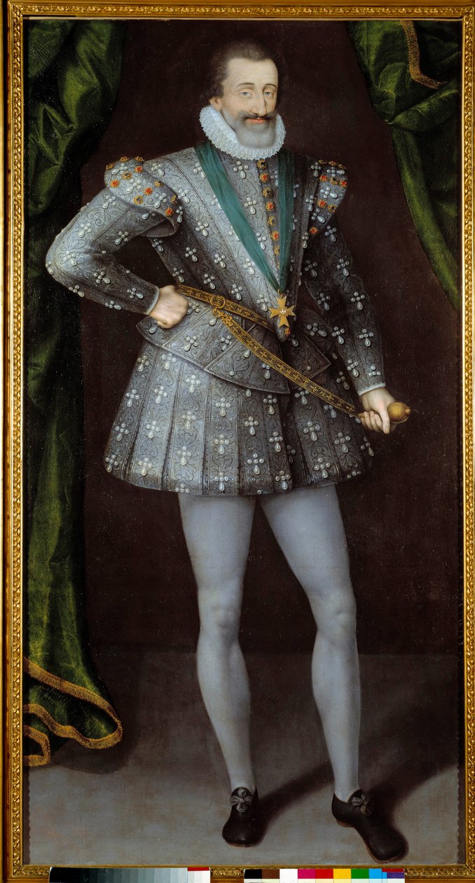 Retrato de Henrique IV Rei de França (1553-1610) pintura anónima do século XVII. Grenoble, Musee Des Beaux Arts. - Retrato de Henrique IV, Rei de França (1553-1610). Pintura anónima do séc. XVII. Museu Beaux-Arts, Grenoble, França. de French School