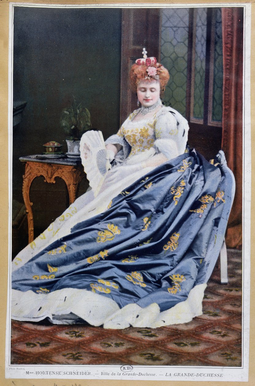Retrato de Hortense Schneider (1833-1920) no papel da Grã-Duquesa em La Grande Duchesse de Gerolstein por Jacques Offenbach (1819-90) c.1867 de French School