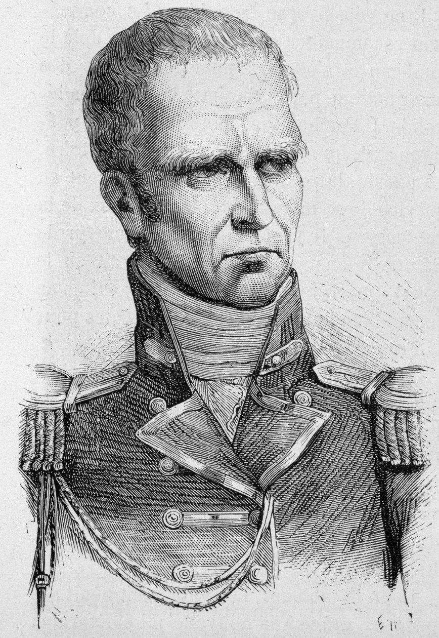 Retrato de Hudson Lowe, general britânico (1769 - 1844), nomeado governador de Santa Helena em 1815, foi o carcereiro de Napoleão - em "A História da França" por Henri Martin de French School