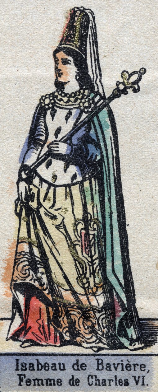 Retrato de Isabeau (Isabelle, Elisabeth) de Baviere (1371-1435), esposa de Carlos VI da França. (Dinastia Capetiana). Ilustração de finais do século XIX. de French School