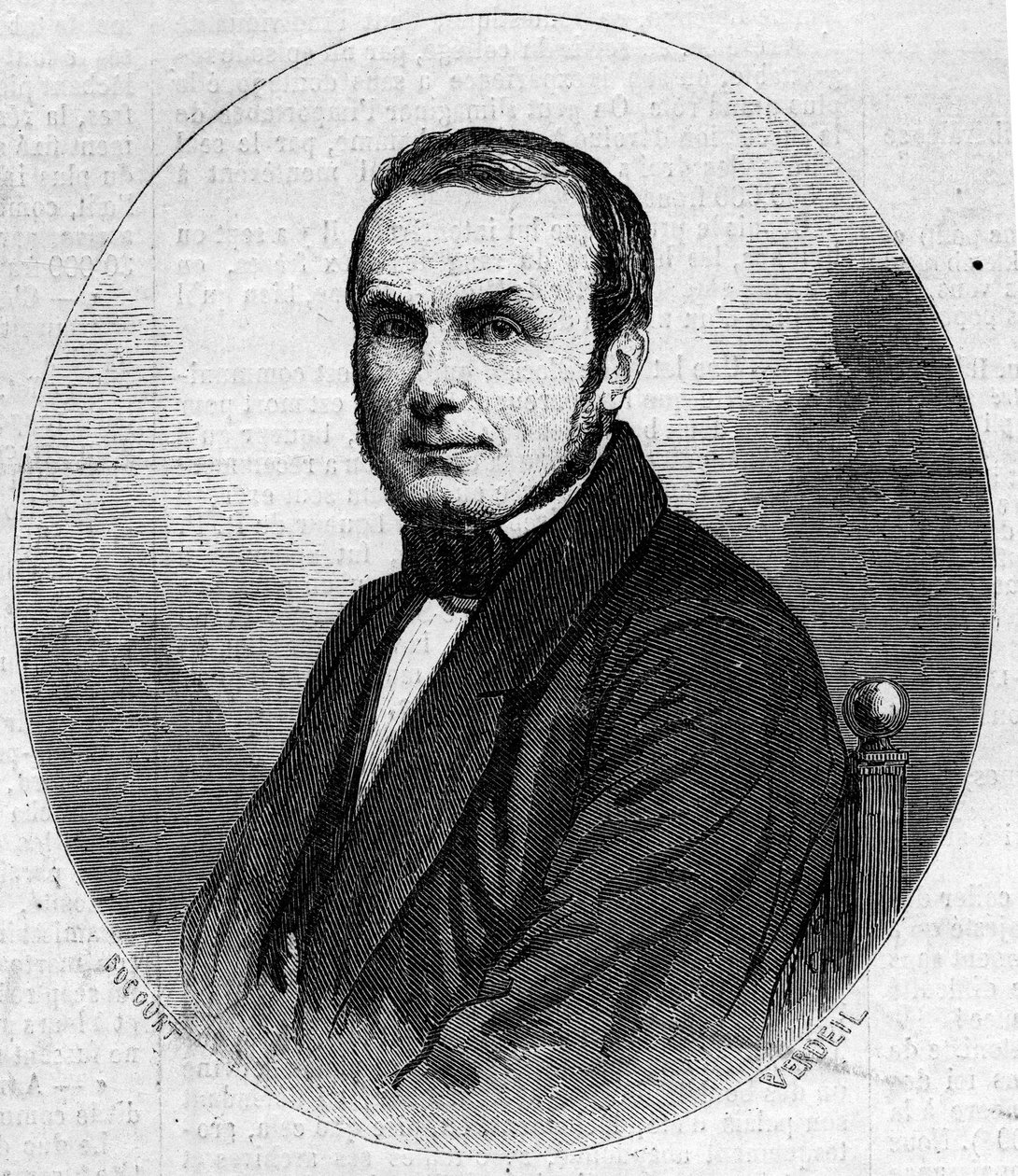 Retrato de Isidore Geoffroy Saint Hilaire Saint Hilaire (Saint-Hilaire) (1805-1861), zoólogo francês, filho de Etienne Geoffroy Saint-Hilaire. Gravura em "Le Monde Illustré" n°241 de 23 de Novembro de French School