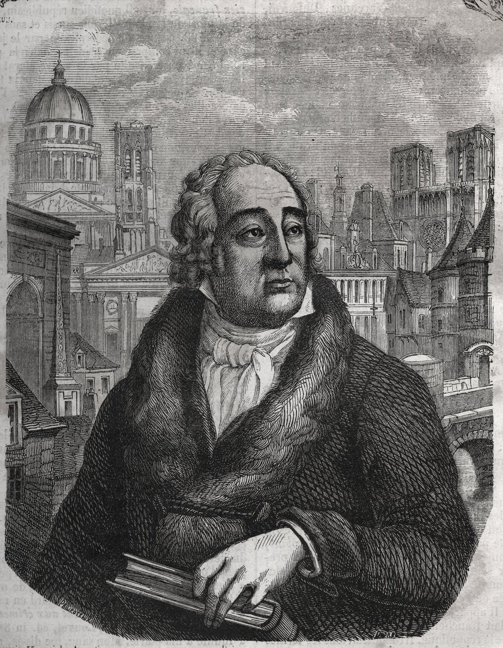 Retrato de Jacques-Antoine Dulaure (Jacques Antoine) (1755-1835) arqueólogo e historiador francês - Gravura em "A história física, civil e moral de Paris: desde os primeiros tempos históricos até aos nossos dias" de Jacques Antoine Dulaure. 1853 de French School