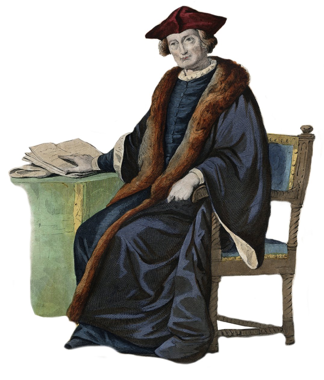 Retrato de Jacques Auguste (Jacques-Auguste) de Thou (Thuanus) (1553-1617), historiador francês, colecionador de livros e presidente do Parlamento de Paris. ilustração de "Le Plutarque Francais" de Edmond Mennechet de French School