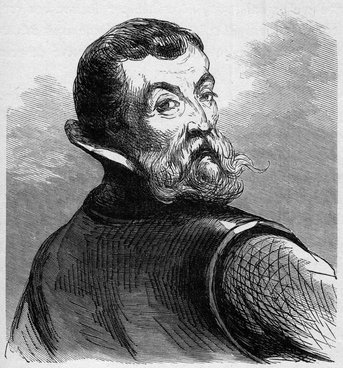 Retrato de Jacques Cartier (1491-1557). Navegador e explorador francês. Gravura em "La Marine et les colonies: commerce" (A Marinha e as colônias: comércio). de French School
