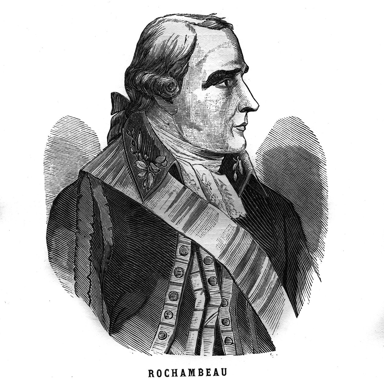 Retrato de Jean Baptiste Donatien de Vimeur, Conde de Rochambeau (1725-1807), marechal de França. Gravura em "Les Illustrations De L