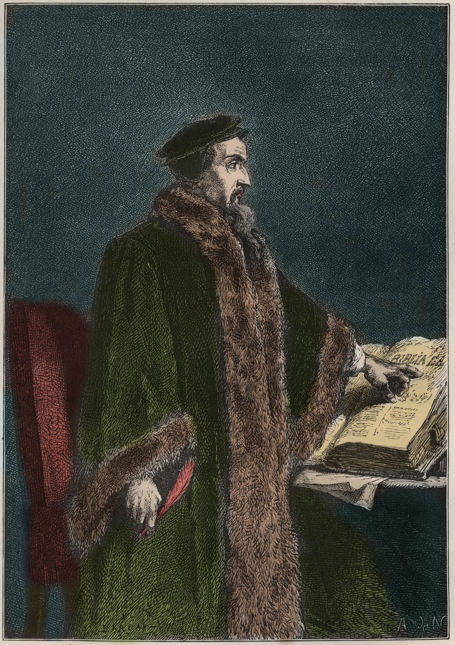 Retrato de Jean Calvin (Jean Cauvin) (1509-1564), reformador e escritor religioso francês - John Calvin - gravura de "L