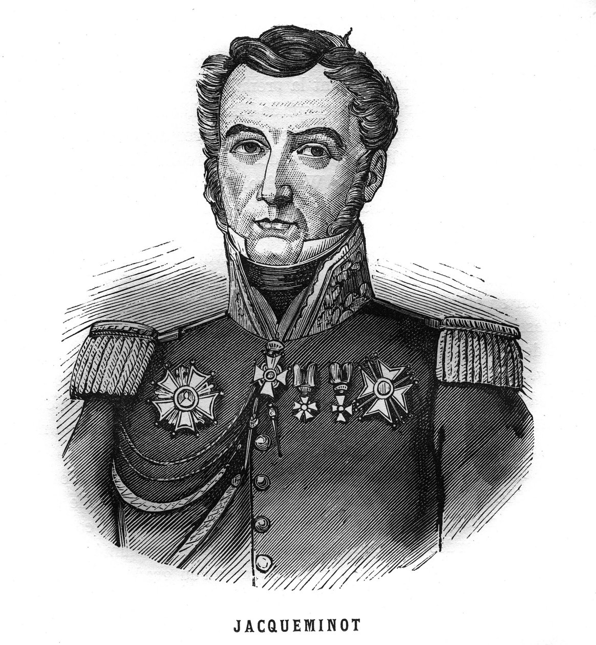 Retrato de Jean Francois Jacqueminot, Visconde de Presunto (1787-1865), general francês e político. Gravura em "Les Illustrations De L
