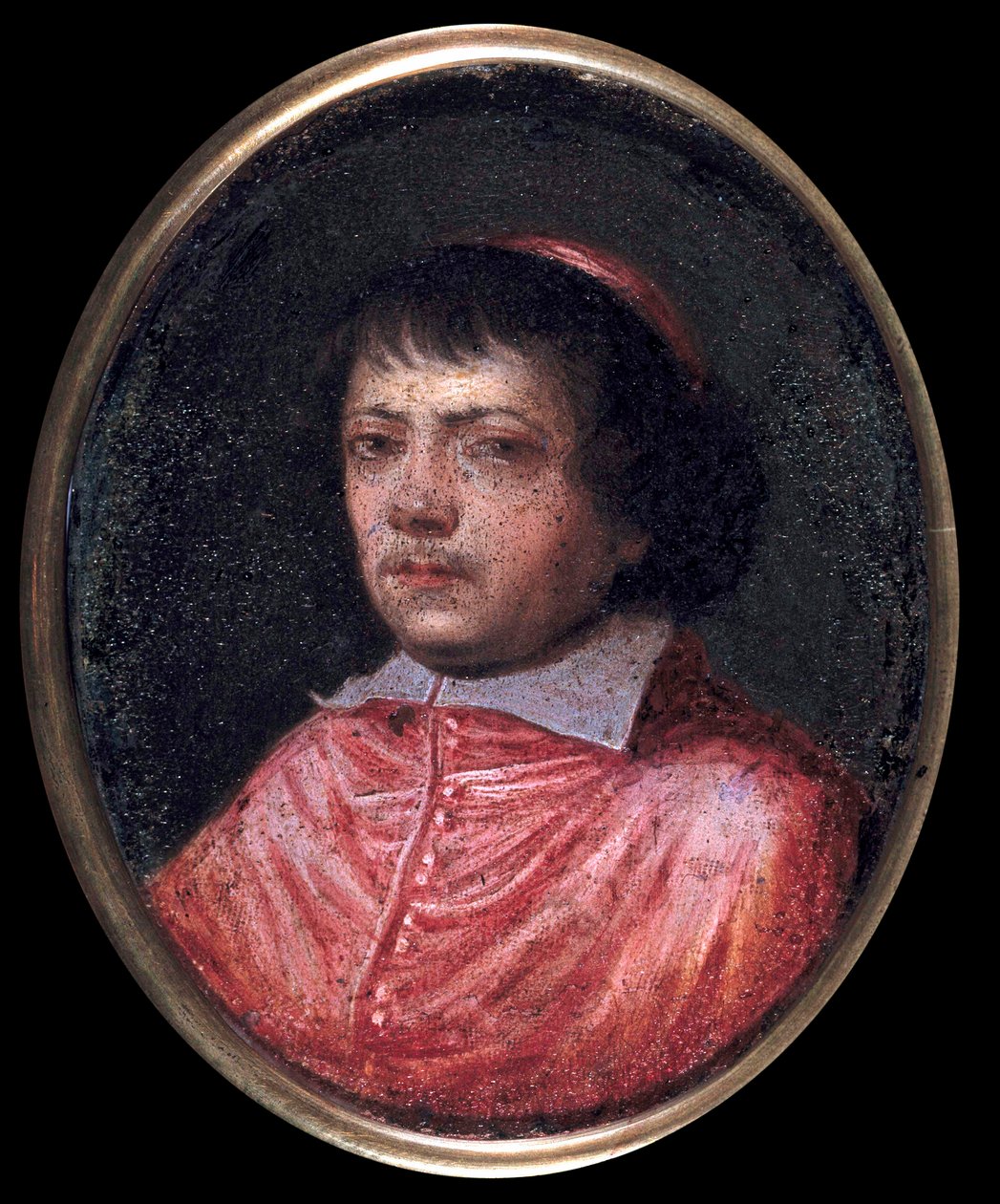Retrato de Jean Francois Paul de Gondi (Jean-Francois-Paul de Gondy) (1614-1679) Cardeal de Retz, Coadjutor do Arquivo de Paris, Cardeal em 1651 Pintura em miniatura do século XVII. Chantilly, Museu Conde de French School