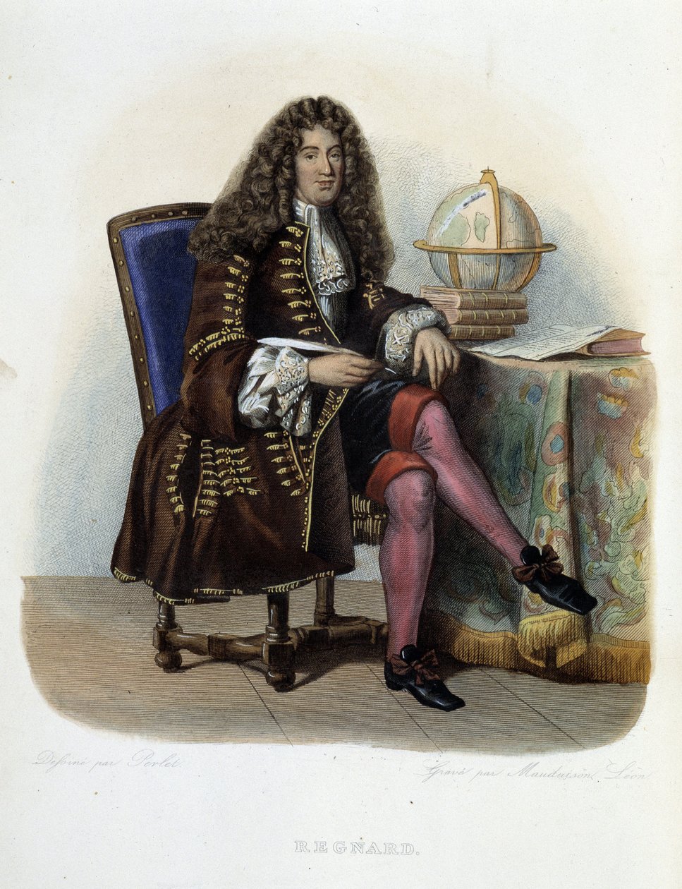 Retrato de Jean Francois Regnard, escritor e dramaturgo francês (1655-1709) - em "Le Plutarque francais", de Mennechet de French School