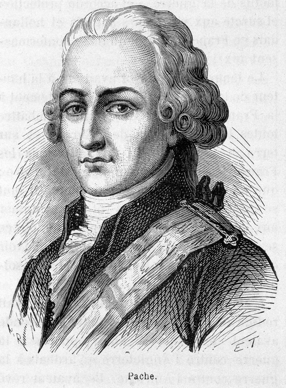 Retrato de Jean Nicolas Pache (1746-1823), político francês que gravou em monumentos públicos o lema da República Francesa: "Liberté, Egalité Fraternité" - gravura de French School