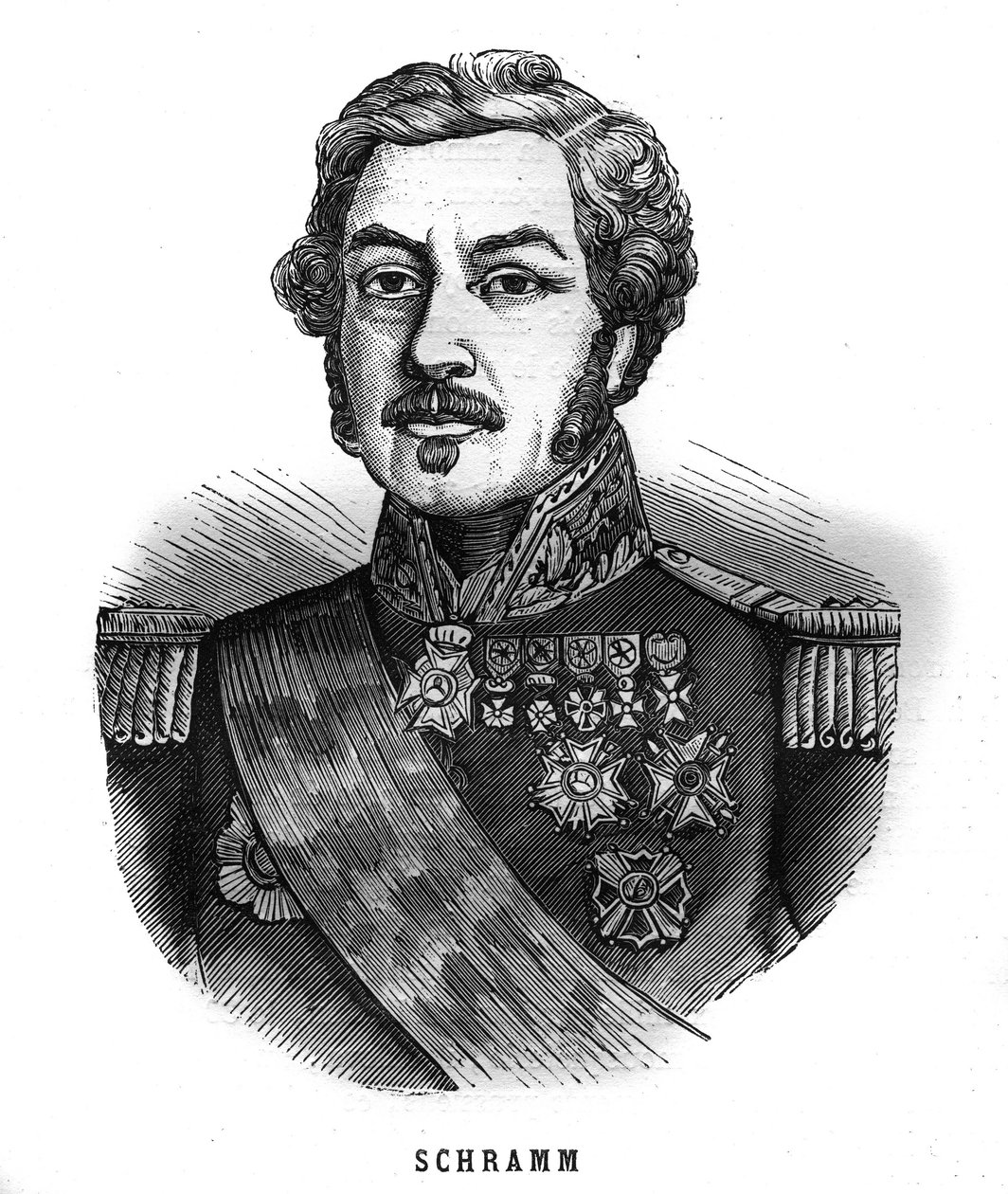 Retrato de Jean Paul Adam Schramm (1789-1884) general francais. Gravura em "Les Illustrations De L