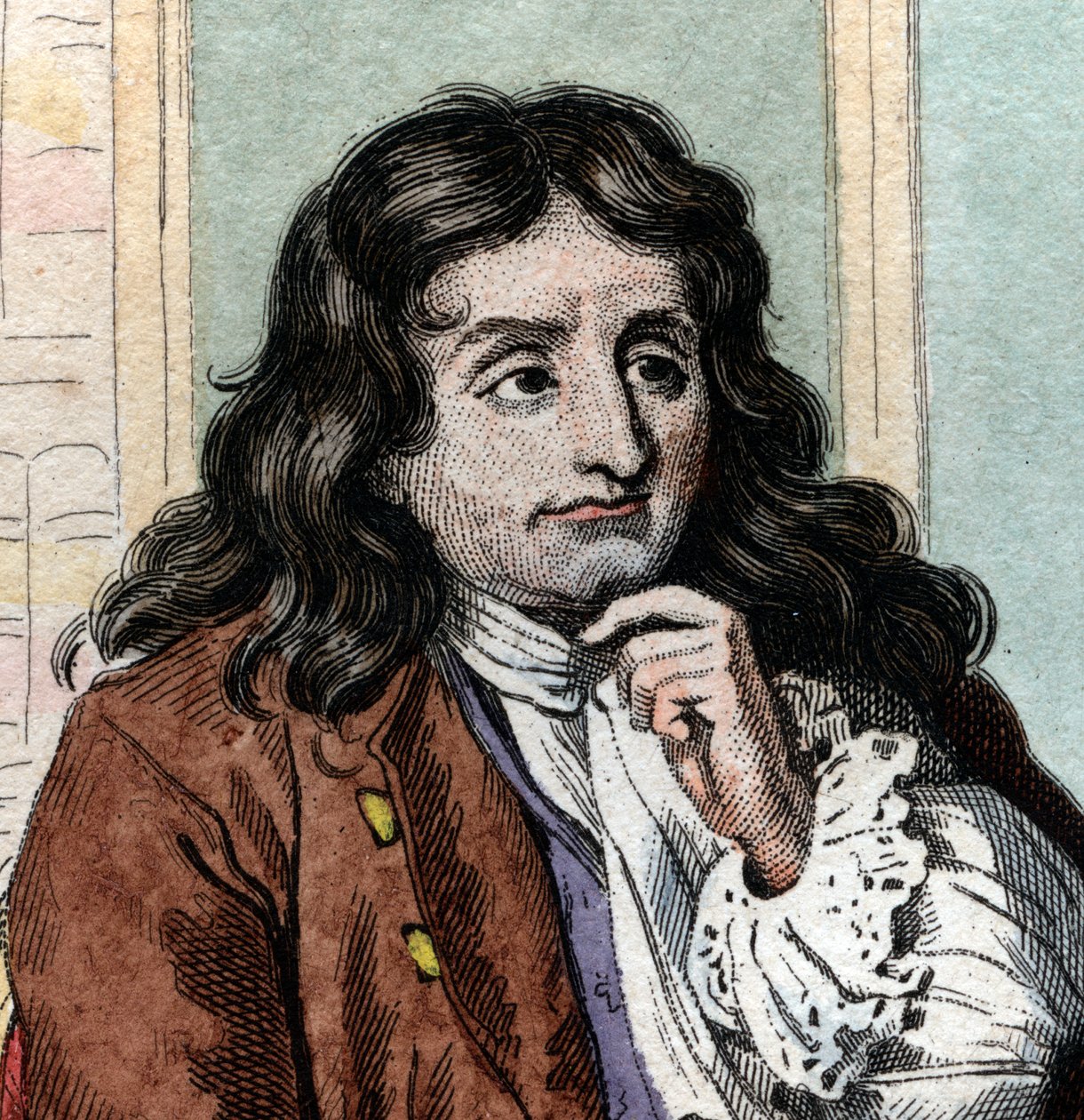 Retrato de Jean de La Fontaine (Lafontaine) (1621-1695), fabulista e poeta francês. de French School