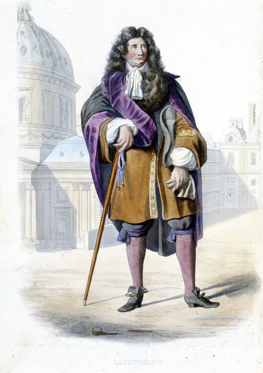 Retrato de Jean de La Fontaine, escritor francês (1621-1695) - em Ed. Mennechet, "Le Plutarque francais". de French School