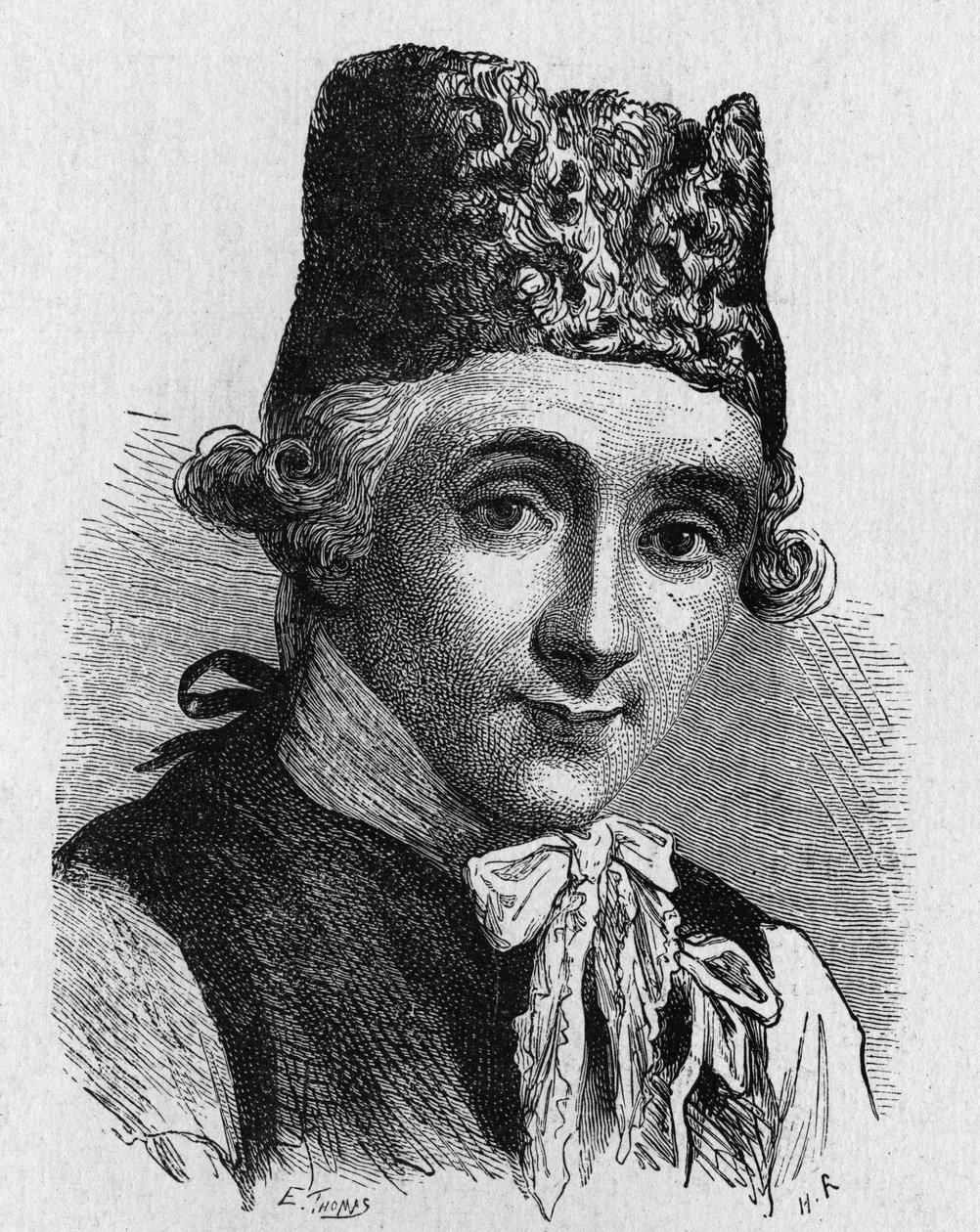 Retrato de Jefferies, cientista, que acompanhou Blanchard na primeira travessia de balão do Canal - no "Album de la Science; cientistas ilustres; Grandes descobertas" 1896. de French School