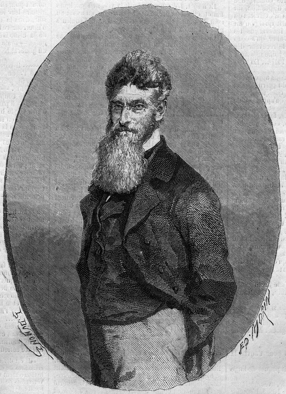 Retrato de John Brown (1800-1859), activista americano contra a escravatura. Gravura em "Le Monde Illustré" n°140 de 17 de dezembro de 1859. de French School
