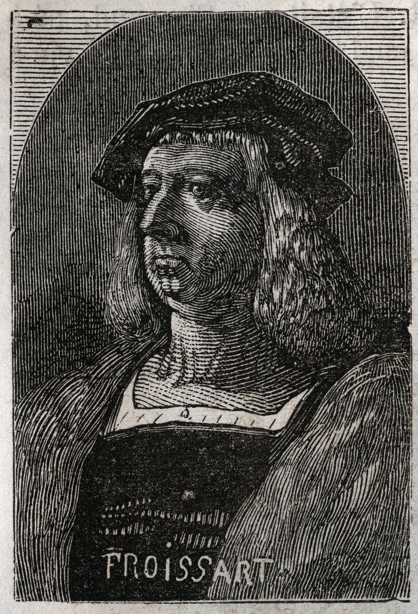 Retrato de John Froissart (Jean Froissart) (1337-1404), cronistas franceses da França medieval - gravura em "Histoire de France" de Victor Duruy (1811-1894) - 1882 de French School
