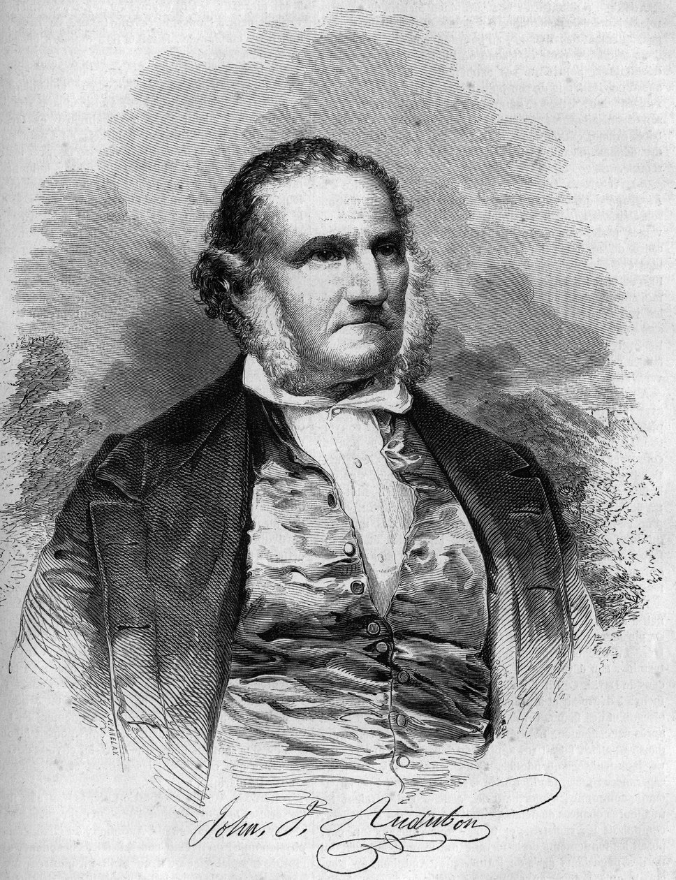 Retrato de John James Audubon (1780-1851), ornitólogo americano. Gravura em "Le Magasin pitoresco". de French School