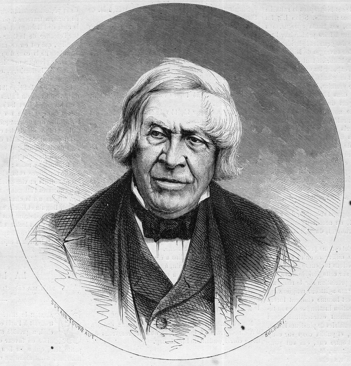 Retrato de Jules Michelet (1798-1874), historiador e escritor francês. Gravura em "Le Monde Illustré" n°879 de 14 de Fevereiro de 1874. de French School