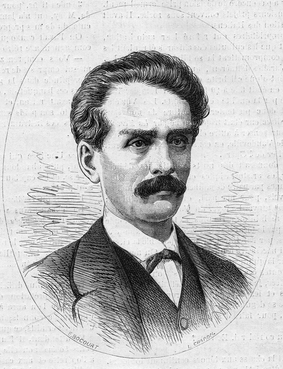 Retrato de Jules Poncet (1838-1873), explorador francês, irmão de Ambroise Poncet. Gravura em "Le Monde Illustré" n°872 de 27 de Dezembro de 1873. de French School