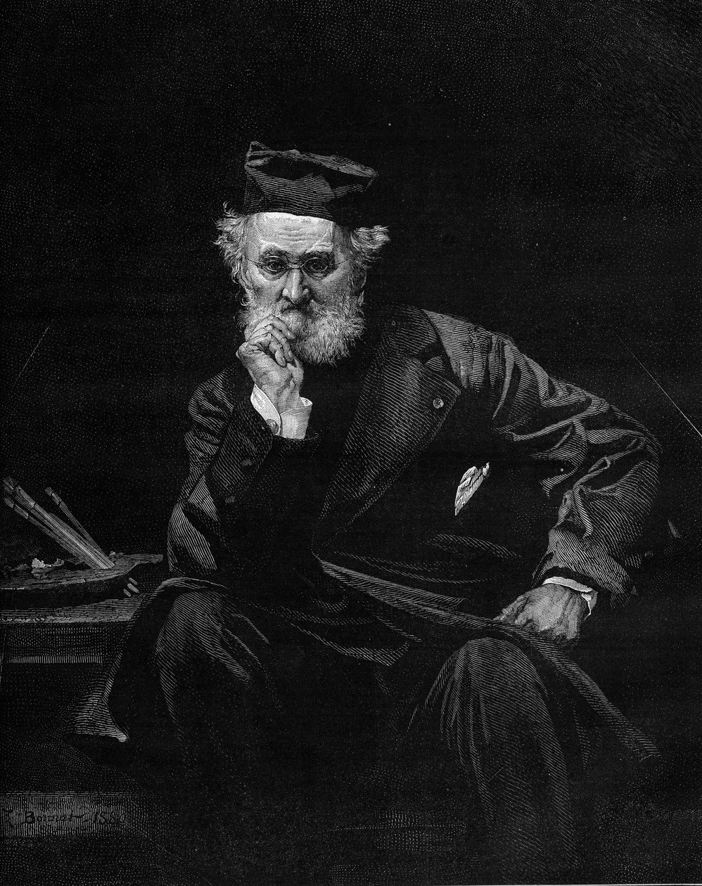 Retrato de Leon Cogniet (1794-1880), pintor francês. Gravura em "Le Monde Illustré" n°1236 de 4 de dezembro de 1880. de French School