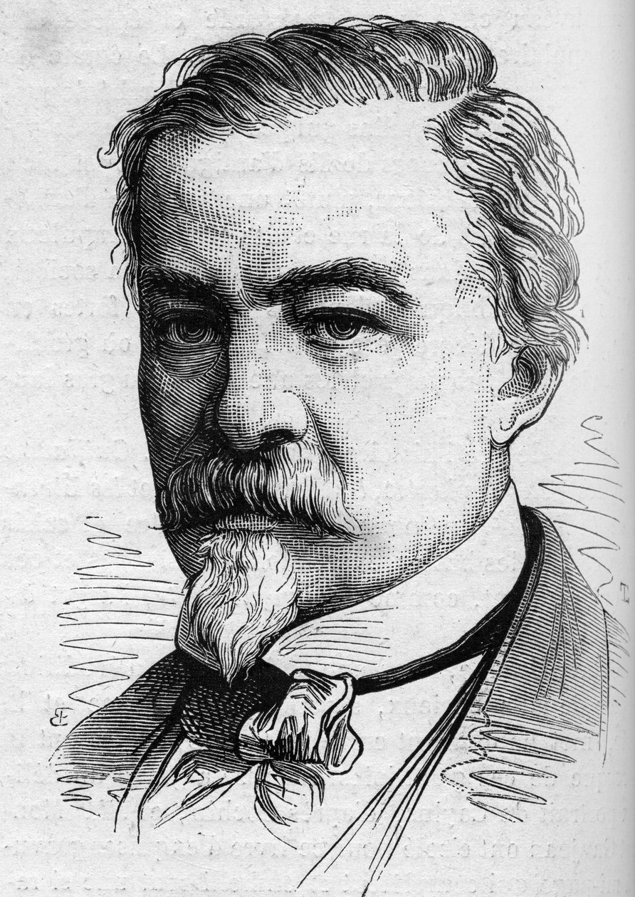 Retrato de Leon Plee (1815-1879), jornalista e escritor francês. Gravura em "Le Monde Illustré" n°1141 de 8 de fevereiro de French School