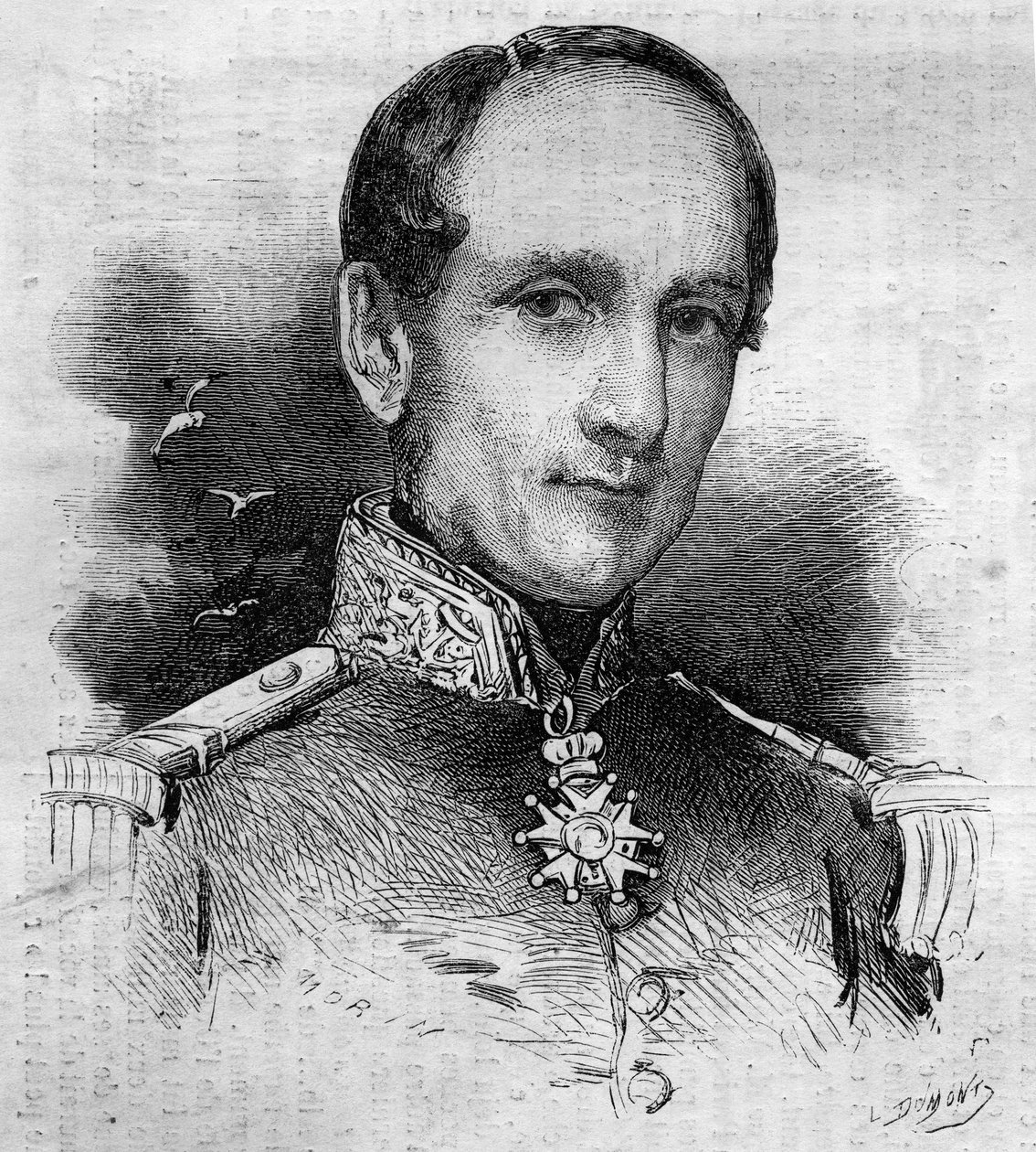 Retrato de Leopold Victor Charner (1797 - 1869), almirante francês. Gravura em "Le Monde Illustré" n°186 de 3 de novembro de 1860. de French School