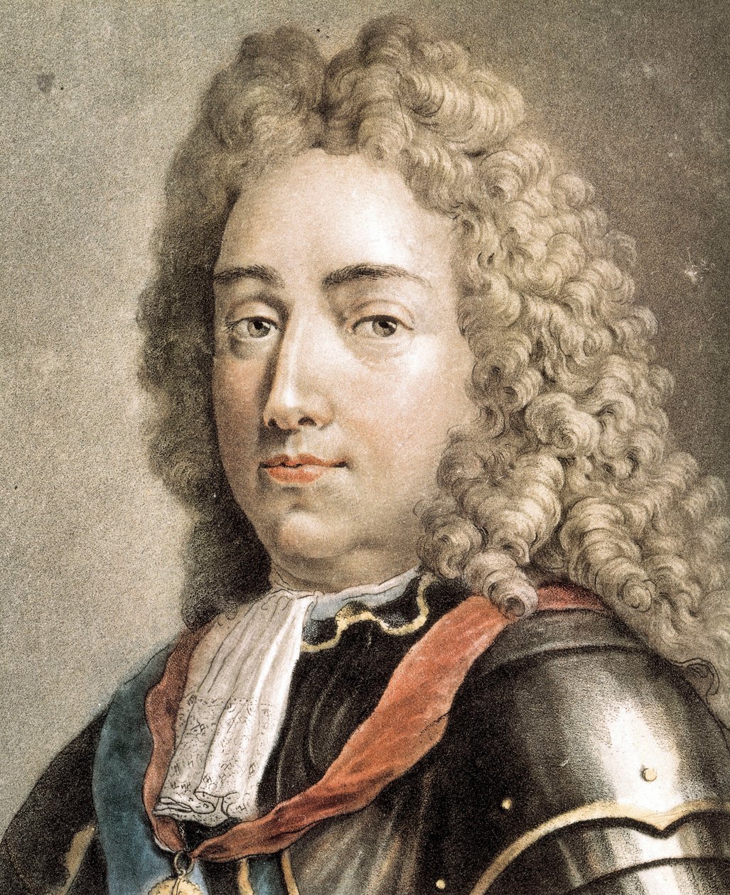 Retrato de Louis-Joseph de Bourbon, Duque de Vendôme, gravura a cores de French School