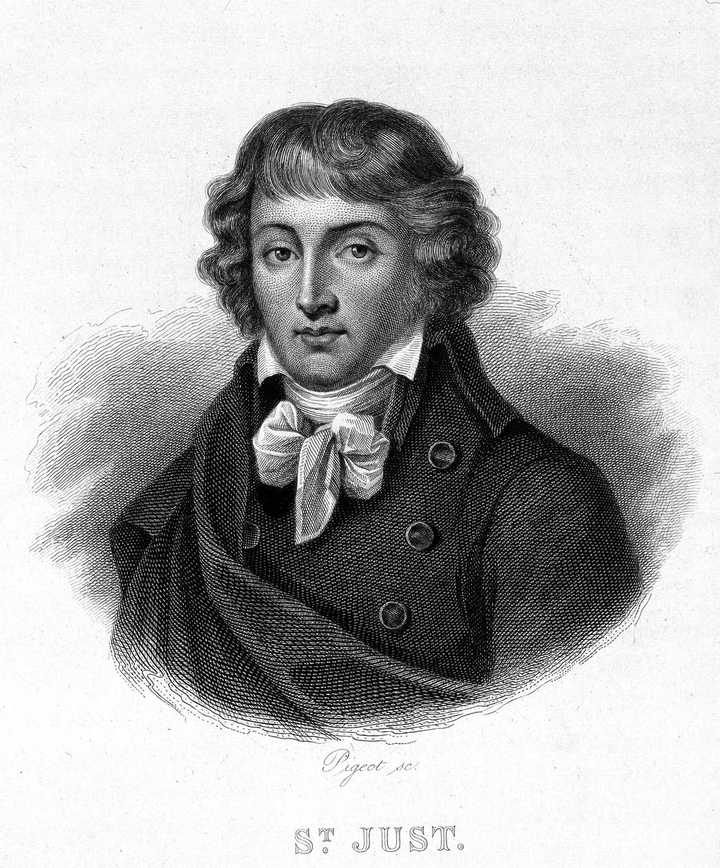Retrato de Louis Antoine Léon Saint - Just (1767 - 1794) - em "Revolution francaise" de Thiers. Século XIX de French School