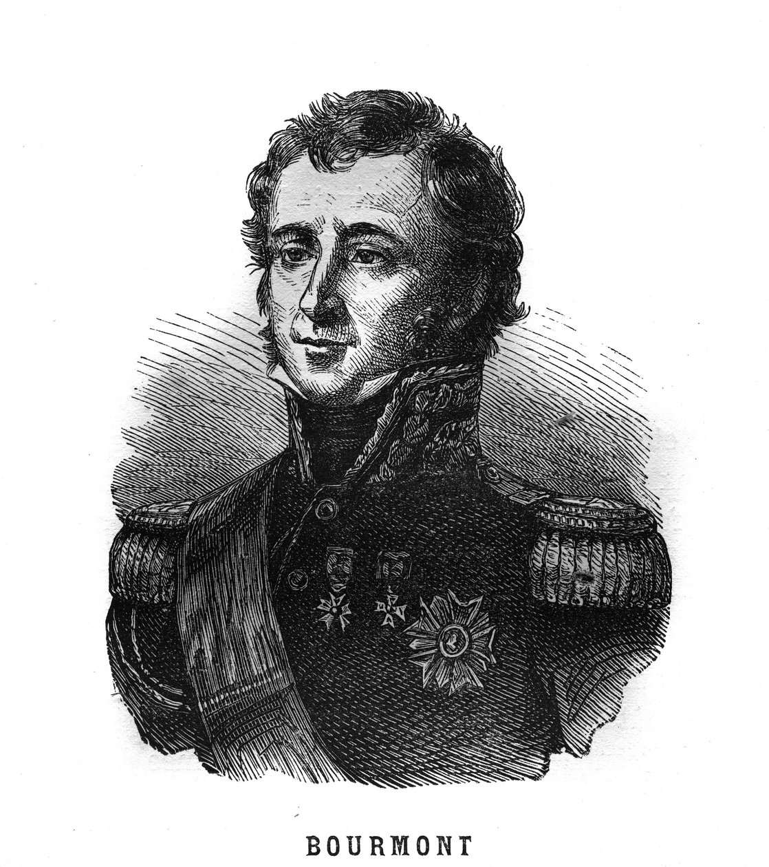 Retrato de Louis Auguste Victor de Ghaisne de Bourmont (1773-1846), marechal de França. Gravura em "Les Illustrations De L